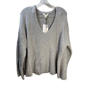 Treasure & Bond Womens Grey Ribbed Knit V-Neck Sweater Size L